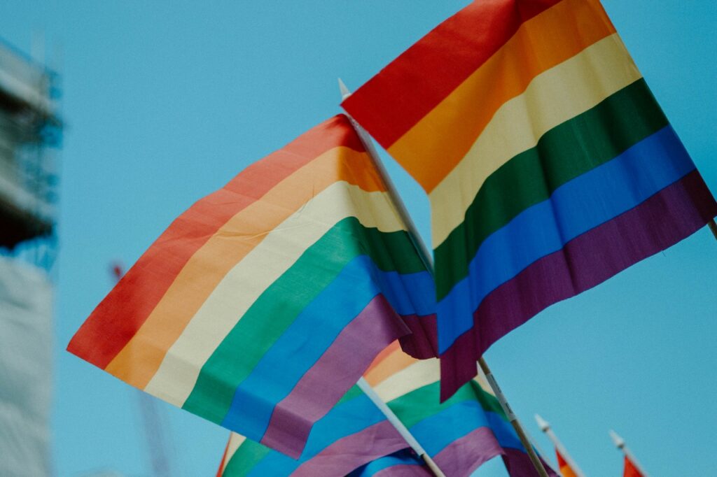 Rainbow flags blowing