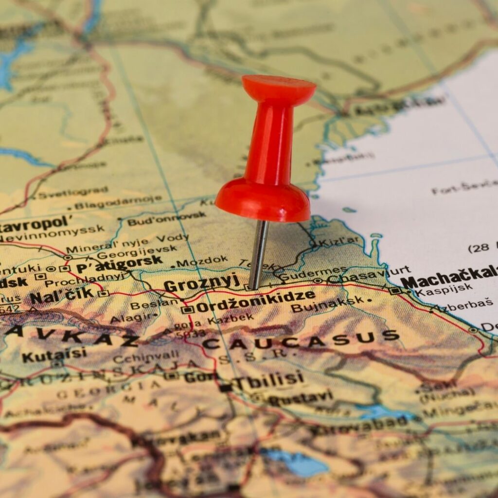 A pin in a map marks out Chechnya