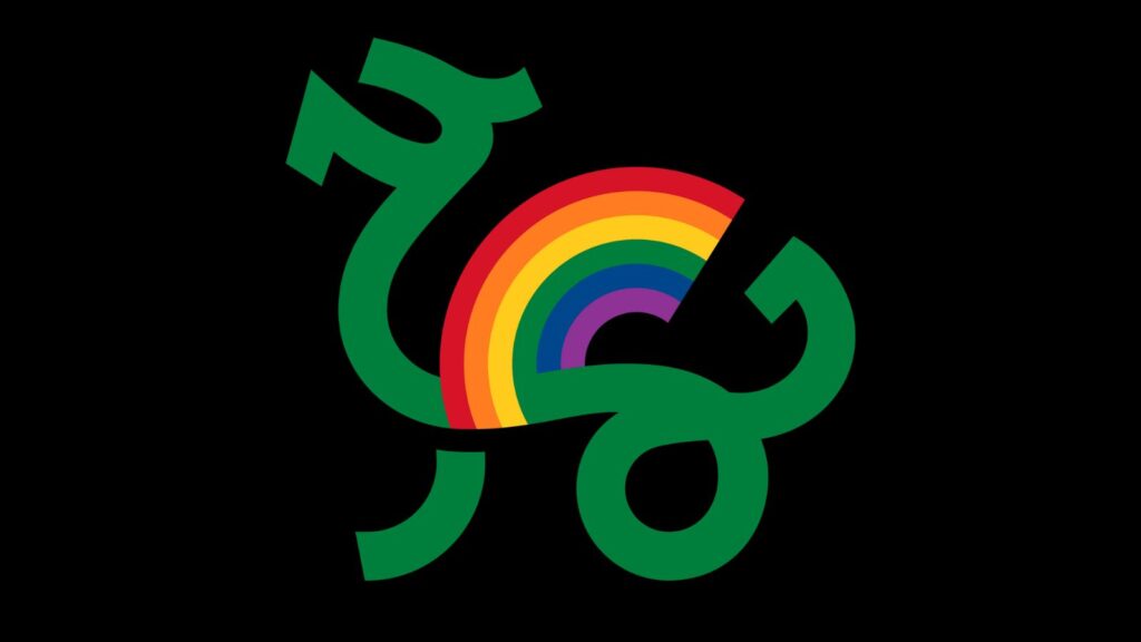 The logo of ILGA-Europe's Conference 2023 in Ljubljana is the outline of a green dragon and rainbow wings